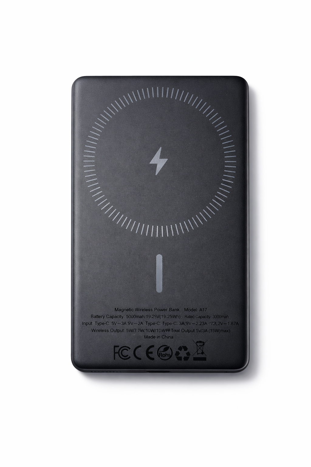 Super-thin 8 mm Aluminium Powerbank - 5000mAh Magnetic Wireless powerbank, light wight, sleek, 15 watt fast charging support