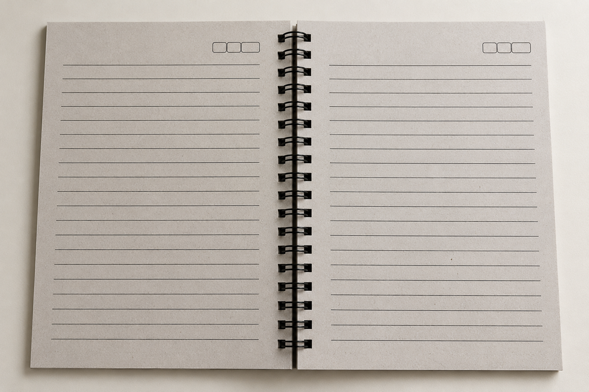 Recycled A5 Spiral Note · 160 pg · Fully Recycled Unbleached Paper (from paper and agricultural waste)