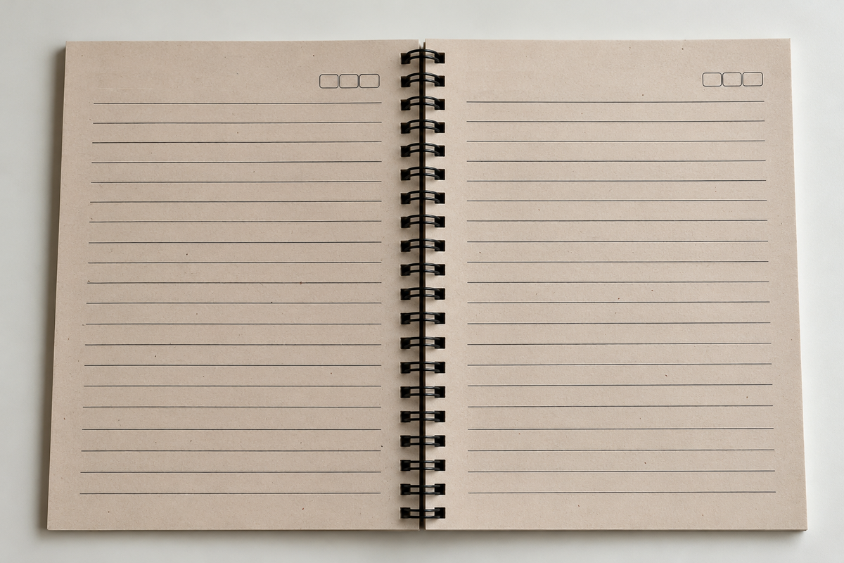 Recycled A5 Spiral Note · 160 pg · Fully Recycled Unbleached Paper (from paper and agricultural waste)