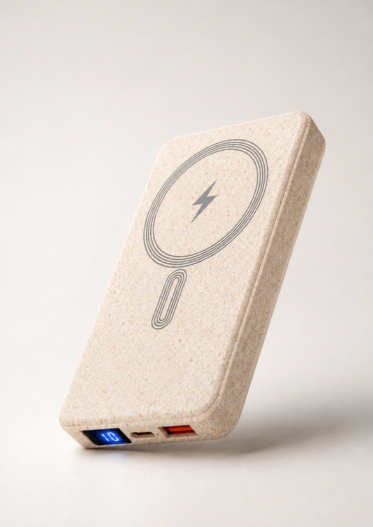 Wheat Straw MagSafe Power Bank 5000mAh - 15W Magnetic Wireless Bioplastic Powerbanks, Super-compact, Portable and Sustainable