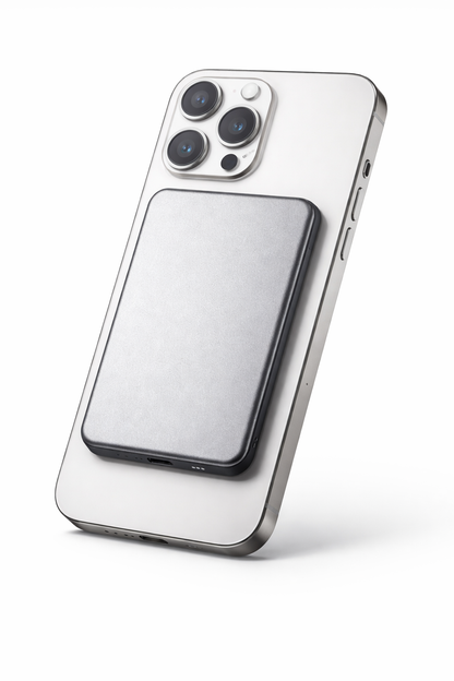 Super-thin 8 mm Aluminium Powerbank - 5000mAh Magnetic Wireless powerbank, light wight, sleek, 15 watt fast charging support